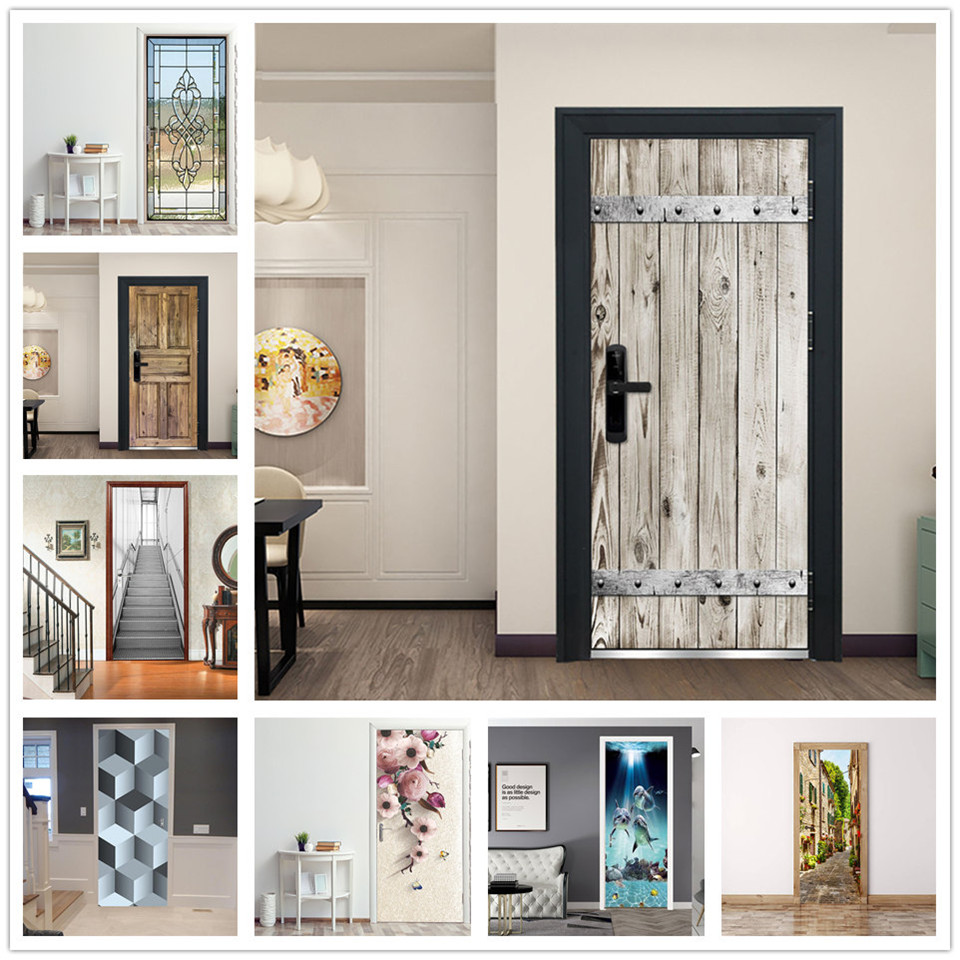 3D Wallpaper Self Adhesive Door Mural Removable Vinyl Home Decor Art Decal Wooden Scenery Wall Poster Stickers Porte deursticker