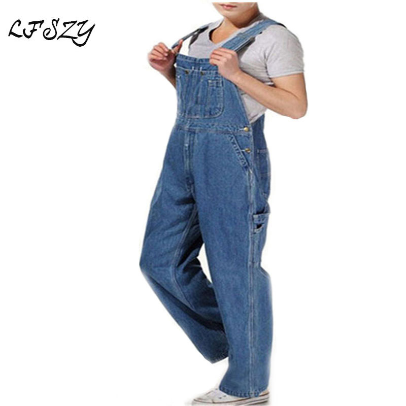  Men's Plus Size 26-40 42 44 46 Overalls Large Size Huge Denim Bib Pants  Pocket Jumpsuits Free Shipping 