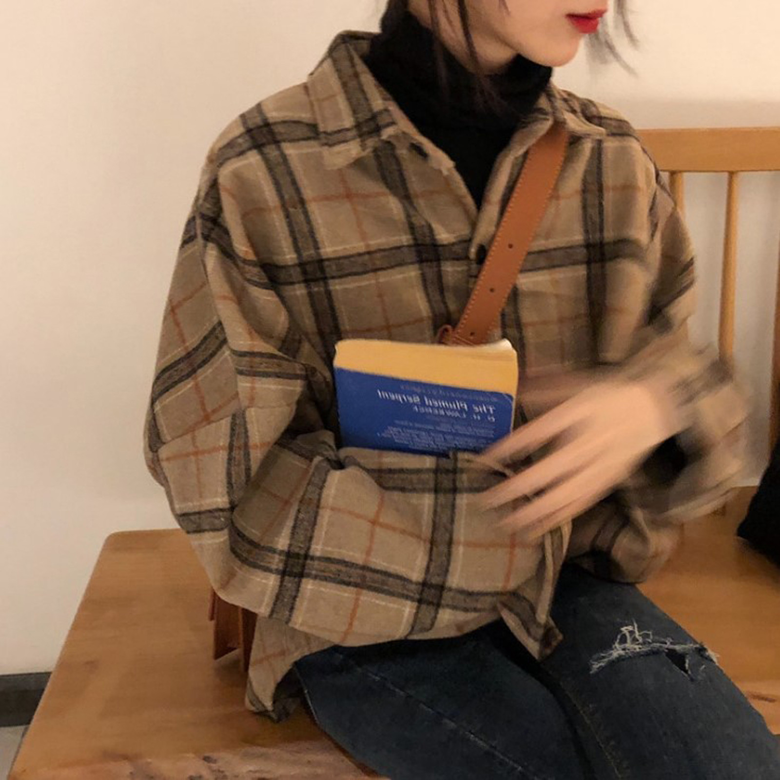 40# Women's Plaid Blouses tops Long Sleeve Shirt  Button Loosen Casual Cardigan Blouses Tops Vintage Leisure Shirts кофта