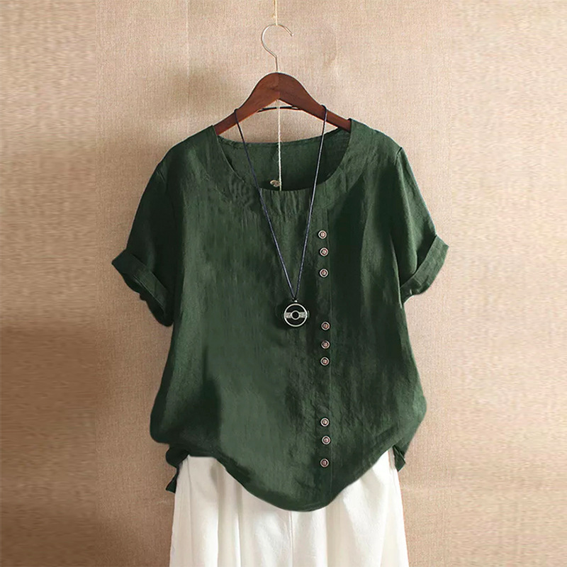 Gothic Woman Clothing Summer Office Lady Big Size Tunic   Cotton Linen Baggy Blouse Casual Short Sleeve Print Shirt Blouse