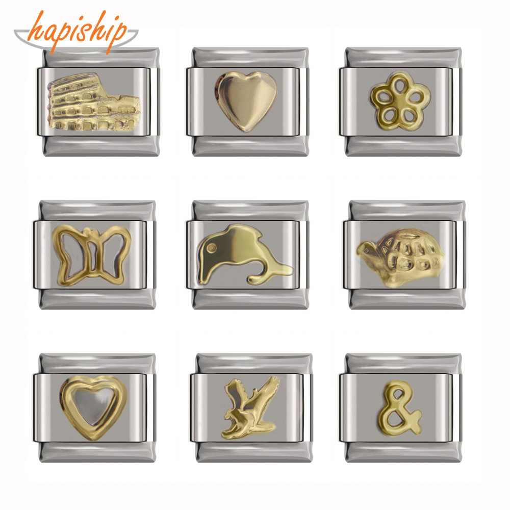 Hapiship 9mm Width Original Daisy Heart Flower Butterfly Dolphins Italian Charm Bracelet Stainless Steel Jewelry Making DJ116