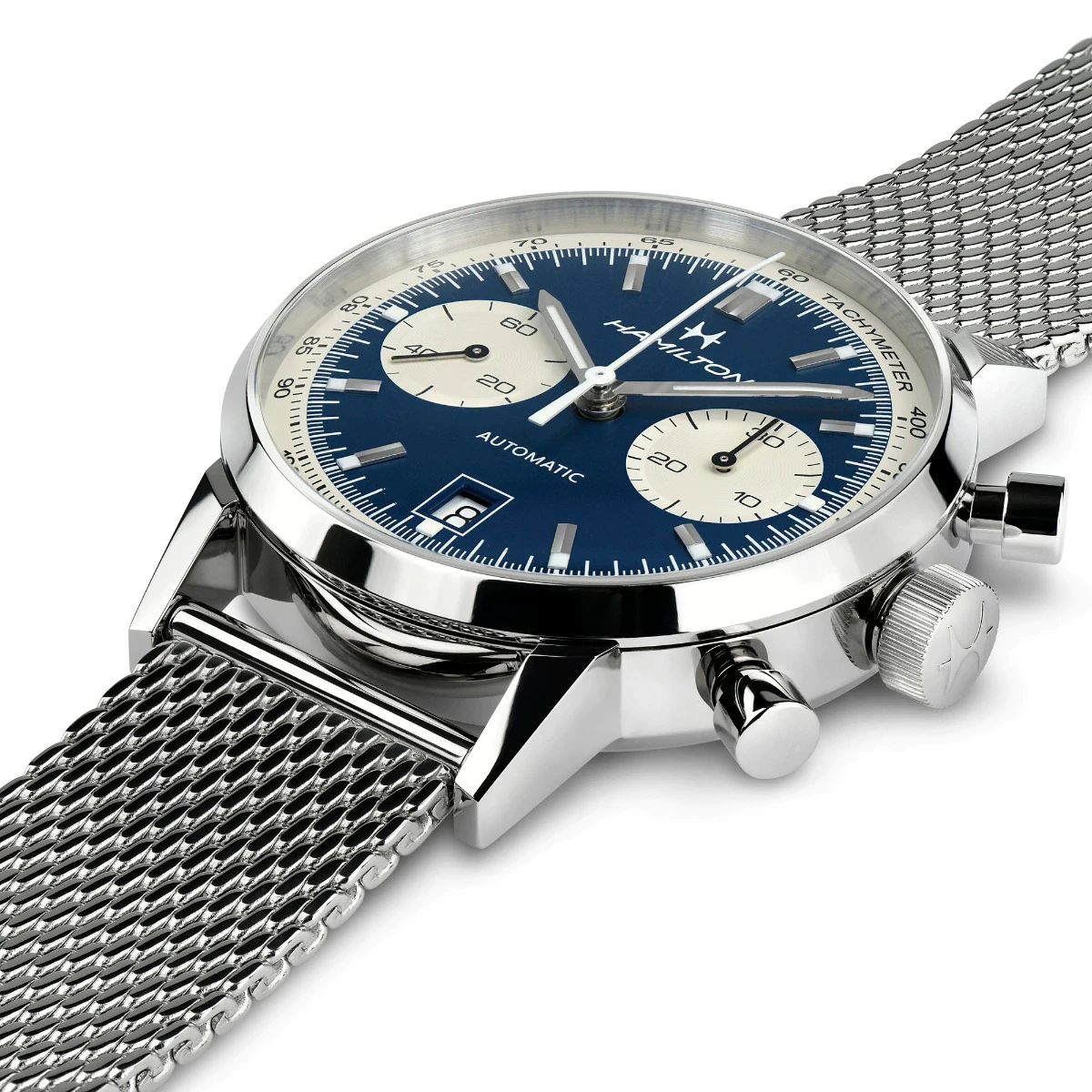  Hamilton Men's Classic Ultra-thin  Leather Watch Top  Multi-function Stainless Steel Mesh Belt Chronograph