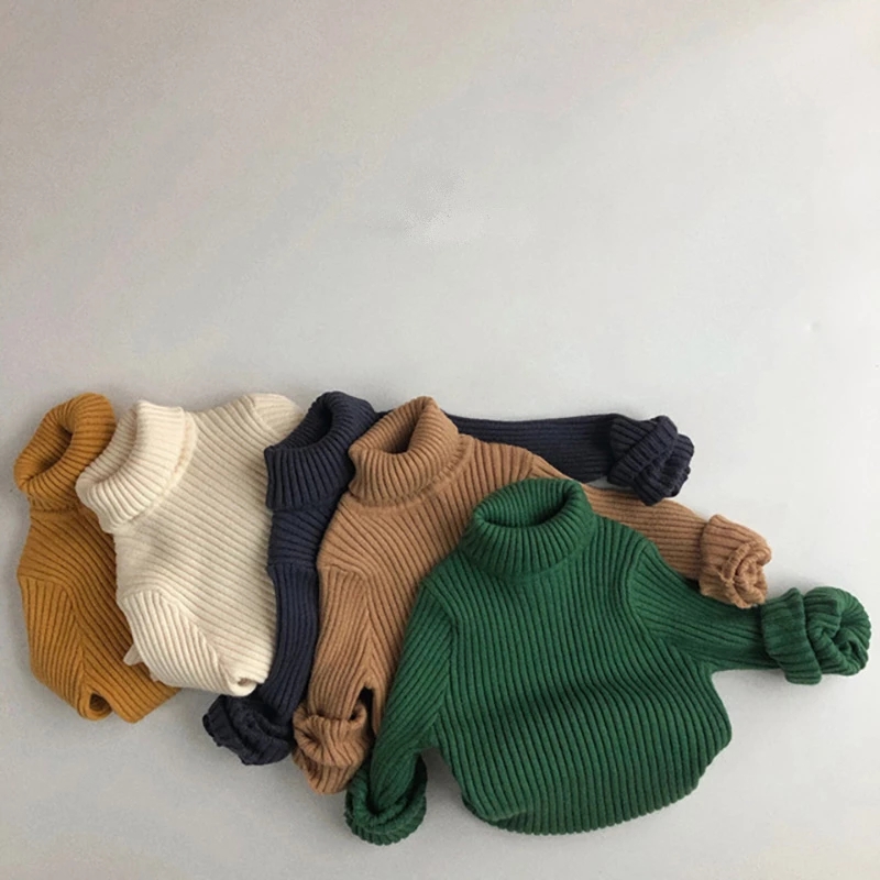 MILANCEL  Autumn Kids Sweaters Solid Girls Sweater Brief  Pullover Turtleneck  Knitwear