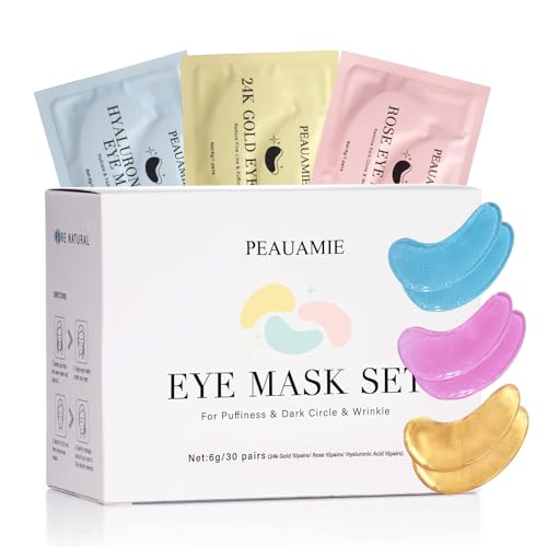 Under Eye Patches (30 Pairs) Gold Eye Mask and Hyaluronic Acid Eye Patches for puffy eyes,Rose Eye Masks for Dark Circles and Puffiness under eye skin care Smooth Wrinkles products