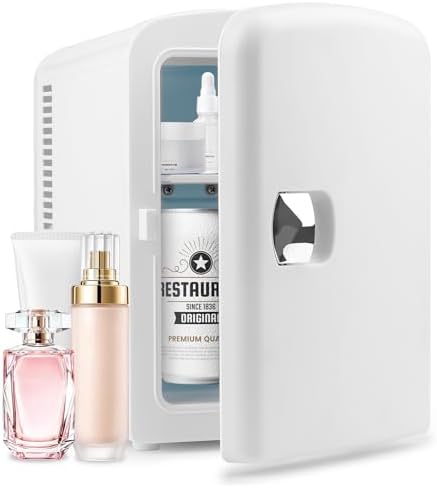 Personal Chiller Portable Mini Fridge 4 Liter/6 Can Mini Fridge for Bedroom,Office, Snacks, and Skincare Products, 100% Freon-Free (White)