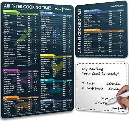 Air Fryer Magnetic Cheat Sheet Set (1 Set of 3 Pcs) - Air Fryer Accessories Cook Times Chart, Air Fryer Cookbook Recipe Cards, Kitchen Accessories with Dry Erase Fridge Whiteboard, Black