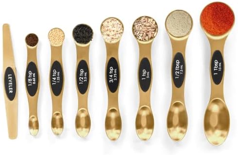 Magnetic Measuring Spoons Set Stainless Steel with Leveler, Stackable Metal Tablespoon Measure Spoon for Baking, Measuring Cups and Spoon Set Kitchen Gadgets Apartment Essentials Fits in Spice Jars