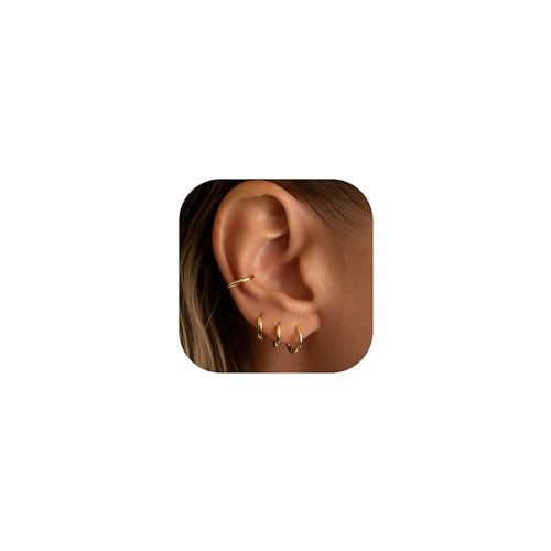 Gold Hoop Earrings Non Tarnish Small Gold Huggie Hoop Earrings Set for Women Trendy Tiny Mini 14K Gold Plated Hoops Earrings Jewelry for Women