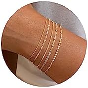 MBW Gold Bracelets for Women, 14K Dainty Gold Plated Stackable Bracelets for Women Trendy Gold Bracelet Stack Set Waterproof Chain Bracelets Paperclip Adjustable Tennis Minimalist Tiny Cute Jewelry