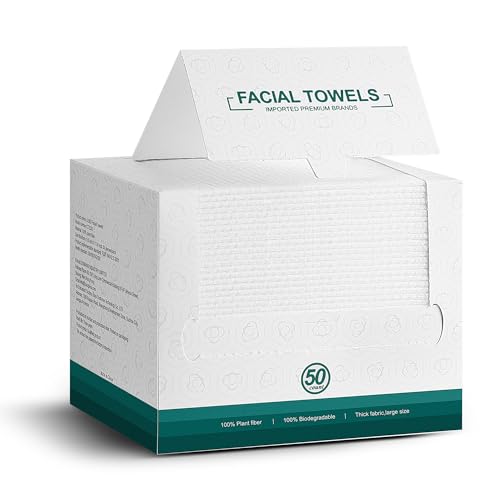Disposable Face Towels- 50 Count Extra Thick Soft Clean Facial Towels, 10"×12",Super Absorbent,Biodegradable Dry Wipes,Cruelty-Free Facial Washcloth for Sensitive Skin,Travel,Makeup Remover