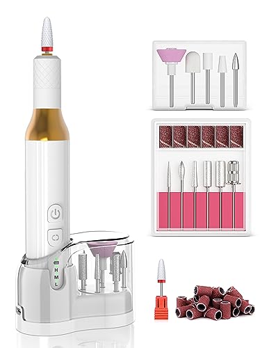 Nail Drill,Cordless Electric Files for Gel Nails Efile Manicure Kit Women Rechargeable Wireless Drill para Uñas Profesional Machine Grinder Acrylic White (M918)