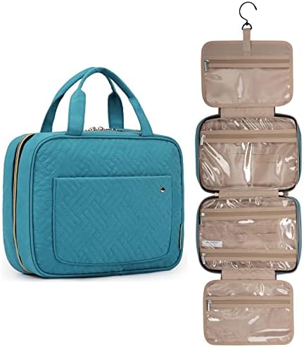 BAGSMART Toiletry Bag Travel Bag with Hanging Hook, Water-resistant Makeup Cosmetic Bag Travel Organizer for Accessories, Shampoo, Full Sized Container, Toiletries，Large-Teal
