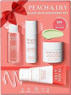 Peach & Lily - Glass Skin Discovery Kit (4 Products) - Cleanser, Essence, Serum, & Cream - Facial Skincare Set - Acne Routine - Trial & Travel Size - Vegan, Gluten Free, & Cruelty Free - Korean Beauty