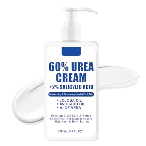 Urea 60% Foot Cream - Lotion For Dry & Cracked Feet Elbows Knees Heels Hands with 2% Salicylic Acid, Hydrates & Nourish Foot Care for Softening and Moisturizing, Smoothing Skin Women Men Lotion 5.3oz