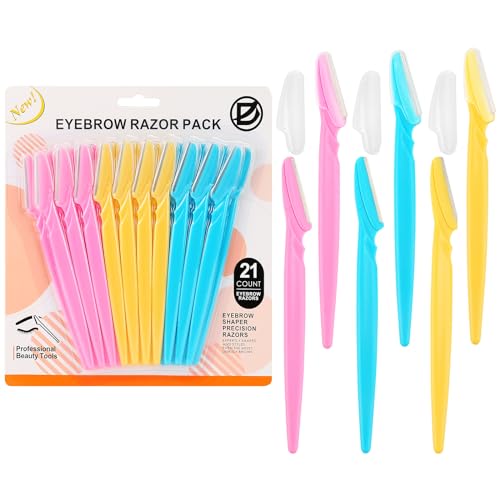 D 21 PCS Eyebrow Razor,Dermaplane Razor,Face Razors for Women and Men,Dermaplaning Tool for Face,3 Colors Facial Hair Shavers with Precision Cover,Facial Hair Remover for Women,Eyebrow Hair Trimmers