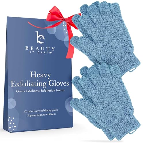 Exfoliating Glove (4 Pcs, 2 Pairs) - Heavy Exfoliate Glove for Dead Skin Bath Exfoliating Gloves for Shower Spa Massage & Body Scrub - Shower Gloves Exfoliating for Women & Men