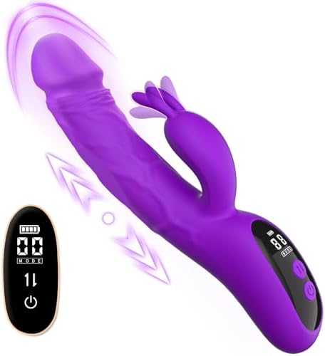 Vibrator Sex Toys Thrusting Dildo for Women, Sikelob Rabbit Vibrators Sex Toy with 9 Thrust 9 Vibration Modes, G Spot Clitoral Vibrator Dildo with Flapping Bunny Couple Adult Sex Toys Games, Purple
