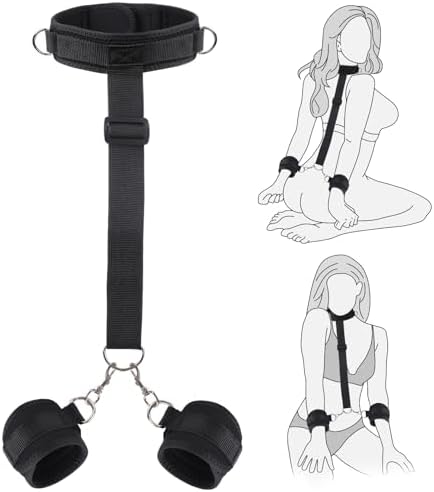 BDSM Sex Bondage Neck to Wrist Restraints Kit, Sex Toys for Couple Adjustable Behind Back Handcuffs Bondage Restraints Set, Bed SM Adult Sex Game Play, Sex Toys for Women Man Beginner