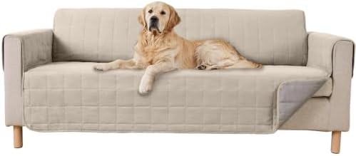 Gorilla Grip Patented Waterproof Slip-Resistant 70” Sofa Protector Cover, for Leather or Fabric Couch Cushion, Large Microsuede Furniture Covers Dogs Pets Machine Washable Slipcover, Taupe