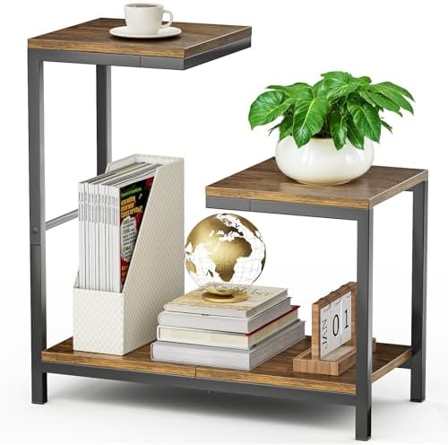 G-Shaped End Table - Small Side Table for Living Room 26 (L) x 25 (W) x 16 (H) inch- Corner Tables for Small Spaces,Balcony,Couch,Bedroom(Wood Brown)
