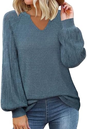 Messic Womens Pullover Sweaters 2024 Casual Long Sleeve V Neck Loose Knit Tops
