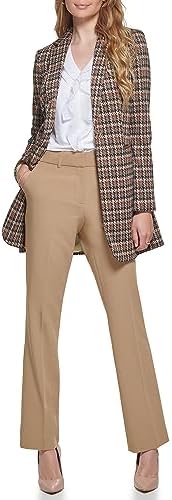 Tommy Hilfiger Women's Long Plaid Fitted Single Button Blazer