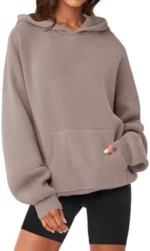 MEROKEETY Women's 2024 Fall Oversized Hoodie Long Sleeve Pullover Sweater Ribbed Knit Sweatshirt with Pockets
