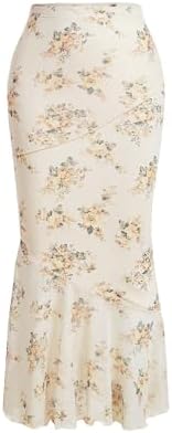 Verdusa Women's Floral Print High Waist Bodycon Ruffle Hem Fishtail Long Skirt