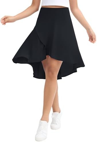 Origiwish Women's High Waist Flowy Midi Skirts Asymmetric Ruffle Hem High Low Skorts with Built-in Shorts