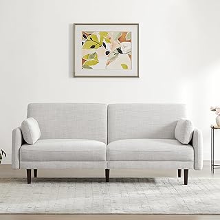 CHITA Mid-Century Modern Sofa, Fabric Couch for Living Room with Solid Wood Leg, No-Tools Assembly, 73''W, Ivory