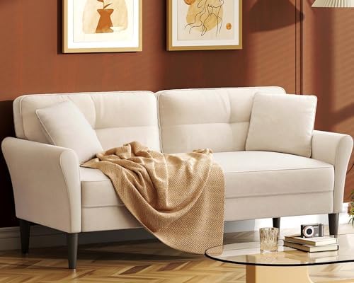 69" White Couch, Loveseat Sofa, Couches for Living Room, Comfy Sofas for Living Room 3min No Tool Fast Assembly, Small Couch for Bedroom, Modern Velvet Sofa Couch for Apartment Office