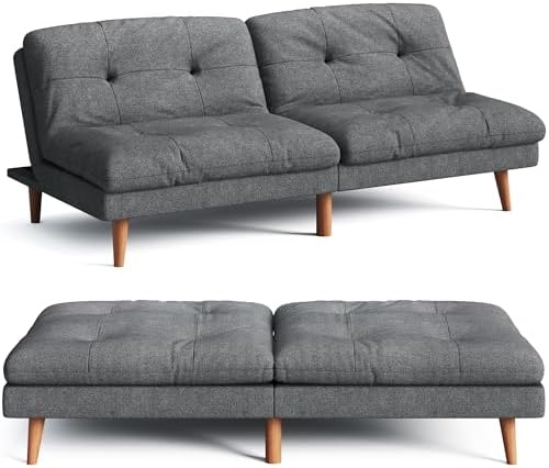 YESHOMY Futon Sofa Bed Skin-Friendly Couch Loveseat with Adjustable Backrest, Space-Saving Sleeper for Small Apartment Modern Convertible Living Room Furniture Set, Gray