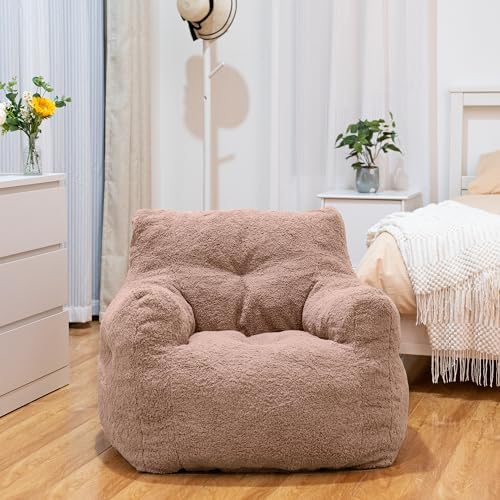DKLGG Bean Bag Chair, Bean Bag Chairs with Tufted Soft Stuffed with Filler, Fluffy Sherpa and Lazy Sofa, Comfy Cozy BeanBag Chair with Memory Foam for Dorm, Apartment, Small Space