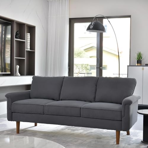 ovios Modern Corduroy Couch with Cloud Cushion,Comfy 3 Seater Sofa with Deep Seat,Comfortable Small Sofas for Small Space Living Room Bedroom Office Apartment (Grey)