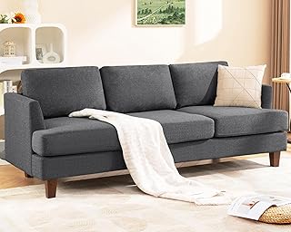 3 Seater Sofa Couch with Deep Seats, 89" Mid Century Modern Upholstered Sofa with Armrests, Comfy Couches for Living Room, Bedroom, Apartment and Office (Dark Grey)