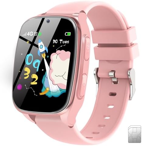 4G Kids Smartwatch Phone - Smart Cell Phone Watch for Boys Girls Ages 4-12 with Call, SOS, Parental Controls, Games, Camera, Alarm, Video, Music Children's Smart Watch Gift (Includes SIM Card) (Pink)