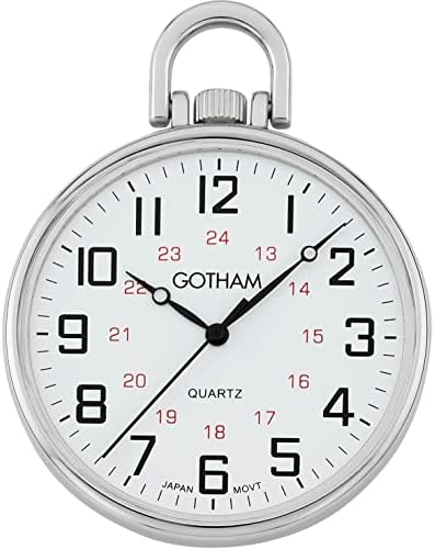 Gotham Men's Silver-Tone Ultra Thin Railroad Open Face Quartz Pocket Watch # GWC15026S